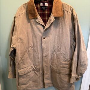 St Durand Mens Field Jacket Tan Canvas Plaid Lined Sz Lg Cotton Vintage Style